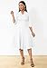Nmoder Casual Dresses for Women Semi Formal Fit and Flare 3/4 Sleeve A-line Church Work Dress with Pockets White M