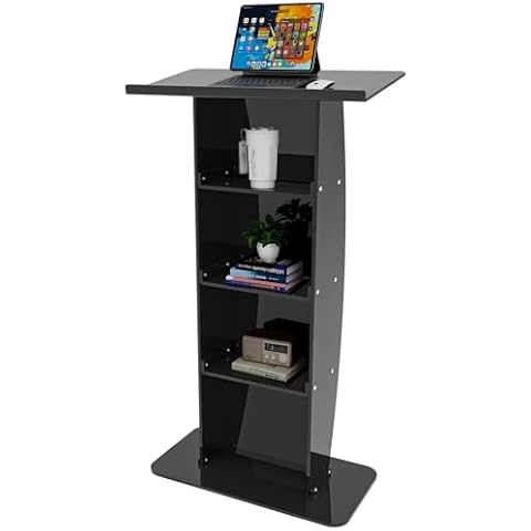 KSacry Acrylic Clear Black Podium Stand,Plexiglass Pulpits for Churches,Conference,Speeches,Weddings,Classroom,Professional Presentation Podiums Cover