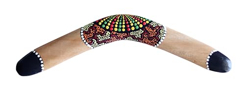 RaanPahMuang Thai Made Australian Aboriginal Art Decorative Boomerang, Dotted Dream - Orange Brown