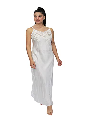 Chemise longue en pure soie MARJOLAINE Ecru et dentelle Française luxe