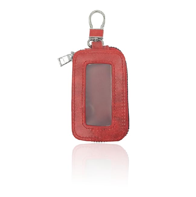 Universal Car Key Fob Case Premium Car Key Fob Case Genuine Leather, Car Smart Key fob Holder with Lanyard and Zipper Closure for Men Women