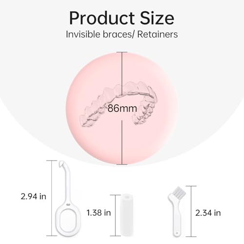 VCAREU Retainer Case, Compatible with Invisalign, Cute Orthodontic Slim Aligner Case with Removal Tool and Brush, Pink - Thumbnail 2