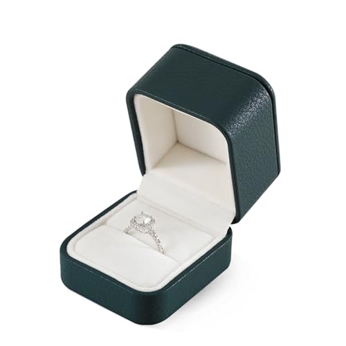 Yinbeini Caixa de anel, estojo de joias de couro, exibição de anel de luxo, caixa de anel de casamento de noivado masculino, verde