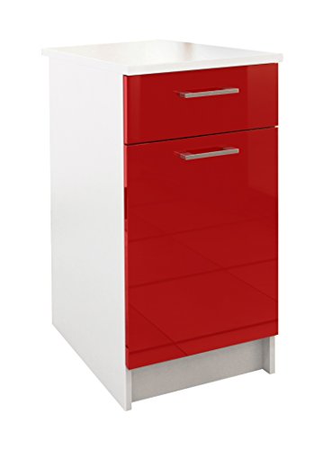 Berlioz Creations PRIMA PG4BTR Meuble Bas de Cuisine avec Plan de travail , 1 Porte + 1 tiroir décors Rouge Brillant 40 x 60 x 85 cm, Fabrication 100% Française