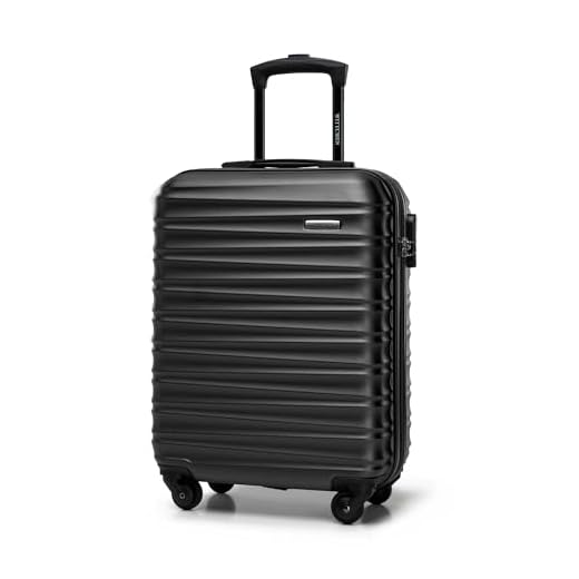 WITTCHEN Maleta de Viaje Equipaje de Mano Maleta de Cabina Maleta de ABS con 4 Ruedas giratorias Cerradura de combinación Asa telescópica Groove Line Tamaño S Negro