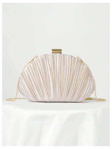 QWINEE Women's Shell Shaped Clutch Purse Ruched Mini Crossbody Bag Elegant Evening Handbag with Chain Strap4