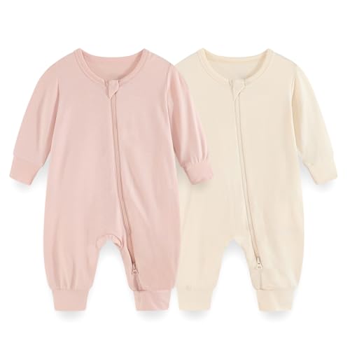 Image of JELYLOVE Unisex Rayon Made from Bamboo Zipper Baby Boy Girl Rompers 2 Pcak Long Sleeve Infants Jumpsuits New Born Clothes