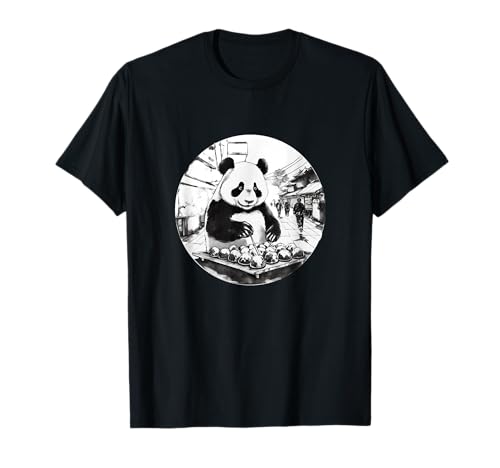 たこ焼き パンダ 水墨画 日本食 大阪 おもしろ 和風 動物 Tシャツ