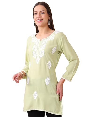 Image of Women's Rayon Chikankari Embroidered Short Kurti | Lucknowi Work Kurta