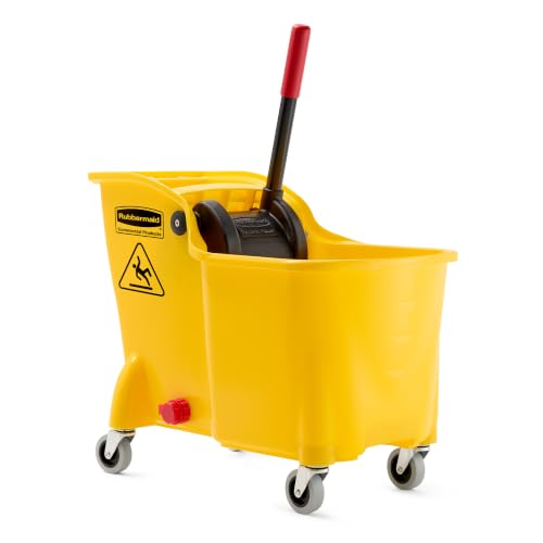 Image of Rubbermaid Commercial 31 Quart Tandem Mop Bucket with Wringer and Drain | Commercial Rolling Mop Bucket, Wringer, Drain, Commercial Cleaning Supplies, 31 Quart Capacity