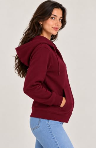 Image of SANE ORIGINALS Women's Cotton Blend Fleece Zip Up Hoodie Sweatshirt, Warm Winter Full Zip Jacket with Kangaroo Pockets