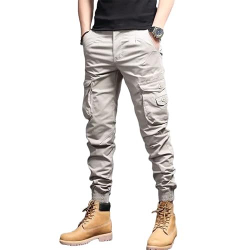 Men's Casual Side Flap Pockets Workwear Tapered Cargo Pants