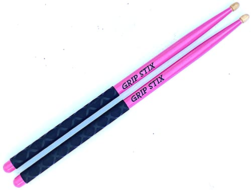 GRIP STIX 15' Long PINK with Black OAK Non-Slip Grip Drumsticks -Ideal for All Drumming; Cardio, Fitness, Aerobic & Workout Exercises