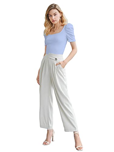 Image of Shasmi Women's & Girl's Polyester Pleated High Neck Short Puff Sleeve Ruched Bust Solid Regular Fit Top
