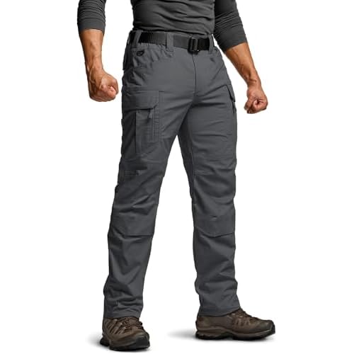 CQR Men’s Flex Stretch Tactical Pants, Water Resistant Ripstop Cargo Pants, Lightweight EDC Outdoor Work Hiking Pants