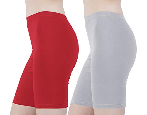 Image of Buy That Trendz Cotton Lycra Tight Fit Stretchable Cycling Shorts Womens | Shorties for Active wear /Exercise /Workout /Yoga /Gym /Cycle /Running Red Grey Combo Pack of 2