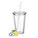 Gobelet en plastique réutilisable, double paroi transparente avec paille, gobelet réutilisable adapté pour le café à jus de fruits – 500 ml