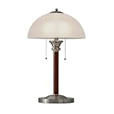 Adesso Table Lamp with Dual Pull Chains, Walnut Rubberwood Finish, Frosted Glass Shade – Bedside Table, Home Office Lighting, or Living Room Decor, 22.5” x 13.5”