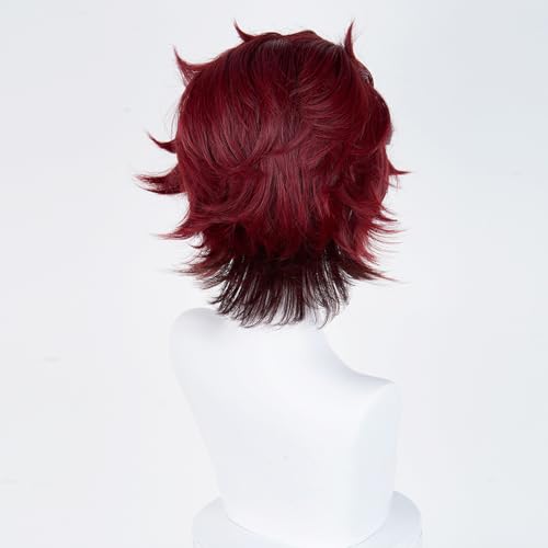 Image of LABEAUTE Anime Short Wig Halloween Wig Character Wig Cosplay Clothes for Demon Slayer: Kimetsu no Yaiba (Brown)