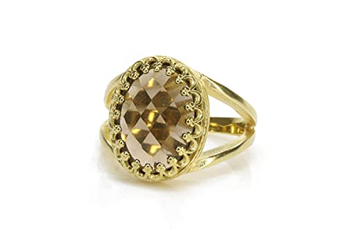 Bague en quartz fumé pour femme, fini les bijoux qui ternissent avec l'or 14k