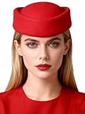 Wool Felt Small Top Pillbox Hats for Women Ladies Millinery Beret Wedding Bride Church Tea Party Dress Hat Red