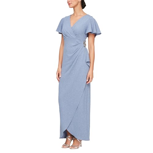 Image of S.L. Fashions Women's Long Empire Waist Mother of The Bride Dress with Side Ruffle & Surplice Neck (Petite and Regular Sizes)