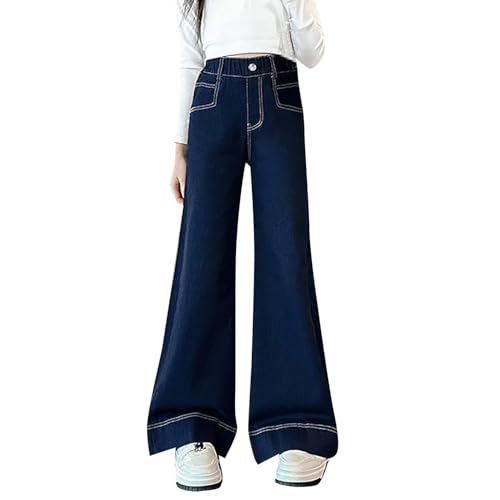 Girls Wide Leg Jeans Casual Elastic Waist Straight Leg Denim Pants Streetwear Jeans Pants Winter Trousers Clothes