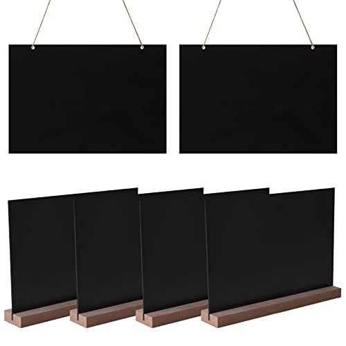 2 en 1 Pizarras 6 Pz, Pizarras Negras con Base de Madera y Cuerda, Pizarras de Tiza Rectangulares borrables, Doble Lado Tablero Colgantes & Colocación para Precios, Bodas, 23 x 17 cm (Sin Límites)