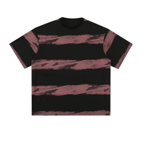 T-shirt rayé en coton pour homme haut à manches courtes ample d'été