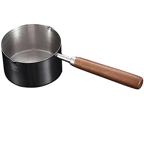 Alipis Stainless Steel Small Saucepan with Wooden Handle Compact Oil Dripping Pot for Cooking Sauces and Heating Oil Ergonomic Anti-Scald Kitchen Tool 8.26X3.34X1.96 Inches