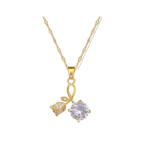 KDFIYSCV Colgante elegante de rosa brillante de cobre cúbico de circonia para mujeres, cadena de bambú dorado a la moda