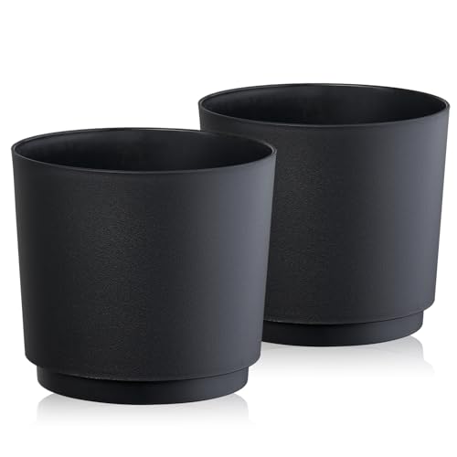 Tymar Übertopf Matte, Blumentopf, Blumenübertopf aus Kunststoff, 2er-Pack (Schwarz; ø 20 cm)