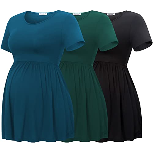 Bearsland Maternity Tops Short Sleeve Scoop Neck Maternity Shirt Pregnancy Clothes，Black&Green&Vivid Blue,L #TOP20
