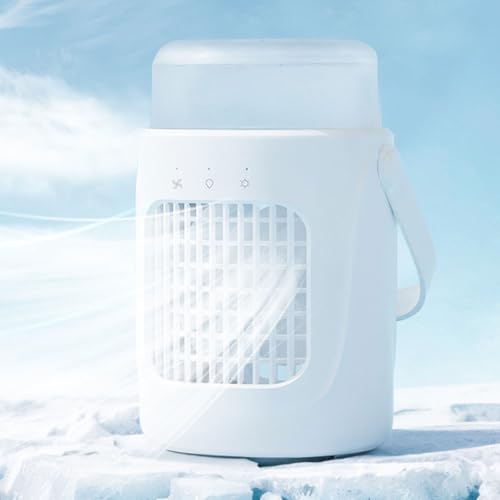 Aire Acondicionado portátil 4 en 1, Ultra silencioso, con Ventilador, 7 Luces nocturnas de Colores, 2 velocidades de Niebla fría y humidificador de 600 ml para el hogar.