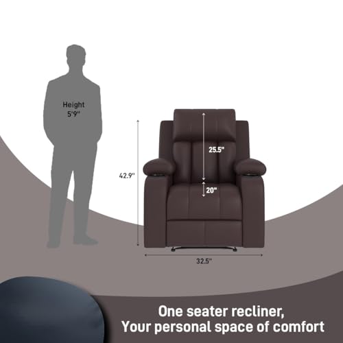 Image of Amazon Brand - Solimo Pinnacle | Single Seater Sofa Recliner | Manual Recliner (Leatherette Brown)