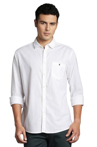 Image of Louis Philippe Men's Cotton Slim Fit Premium Textured Fabric Versatile Solid Easy Care, All Season Adapability Full Sleeve Casual Shirt