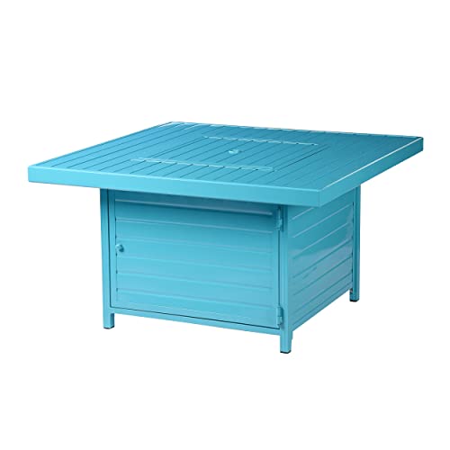 Image of Square 42 in. x 42 in. Aluminum Propane Fire Pit Table with Glass Beads, Two Covers, Lid, 57,000 BTUs in Blue Finish