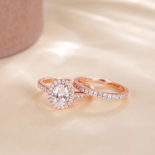 Image of EAMTI 1.5CT 925 Sterling Silver Cubic Zirconia Bridal Rings Sets Oval Cut CZ Engagement Rings Wedding Band For Women Size 4-10