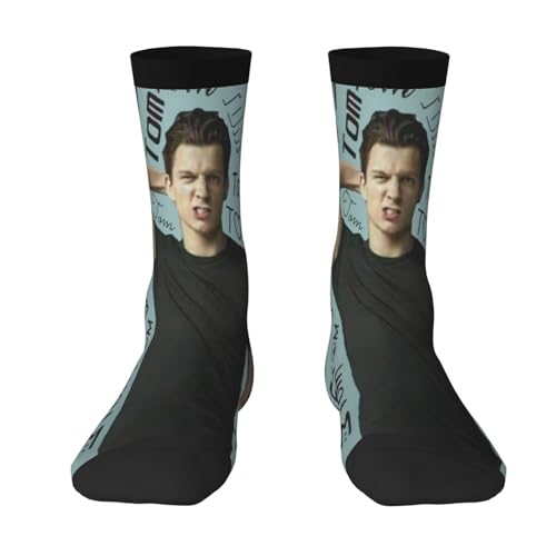 Moonforever Tom Holland - Calcetines deportivos unisex para hombre, calcetines tobilleros, calcetines acolchados para correr, calcetines de algodón, 2 Negro-1, Altoa única
