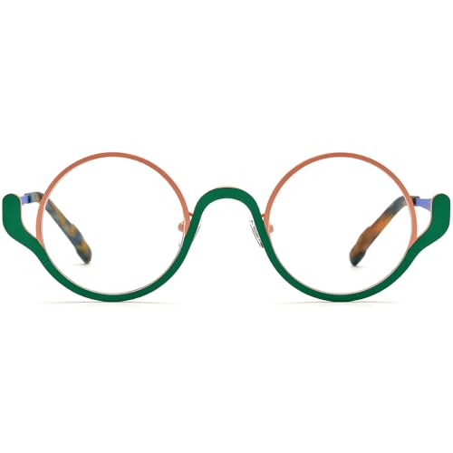 Image of FONEX Colorful Pure Titanium Glasses Frame Women Retro Round Eyeglasses