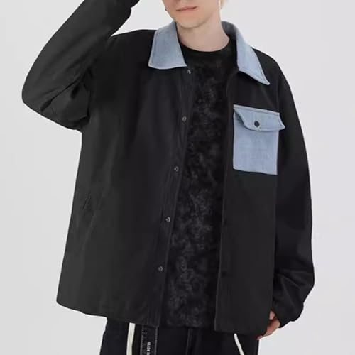 Akklian Unisex Varsity Jacket - Corduroy Shirt Long Sleeve Patchwork Color Block Winter Jacket Fashion Streetwear with Pocket3