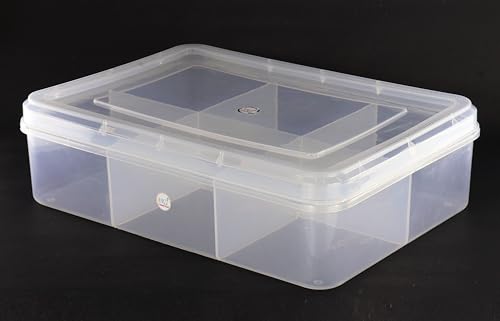 Image of NMII Multipurpose Plastic Storage Box with Partitions | Transparent Organizer with Secure Lid | Ideal for Stationery, Craft Supplies, Tools, and Jewellery, Accessories | Lightweight-(6 Partitions)
