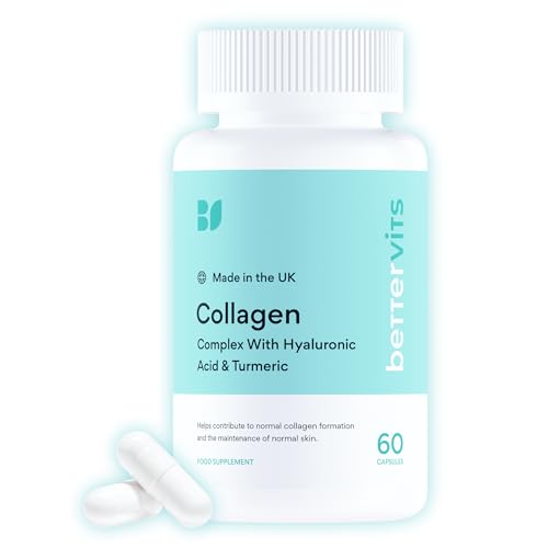 Bettervits Collagen Complex with Hyaluronic Acid and Vitamin C | Marine Collagen Supplements for Women and Men with Biotin | High-Strength Vitamin E for Skin Hair Nails Joint Health - 60 Capsules