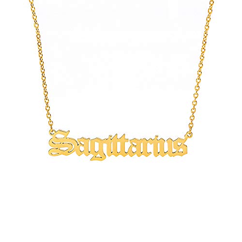 Zodiac Necklaces for Women Old English Necklace Horoscope Constellation Necklace Astrology Jewelry Stainless Steel Zodiac Jewelry 14.2 +2.75 (Gold, K: sagittarius necklace (11.23-12.21))