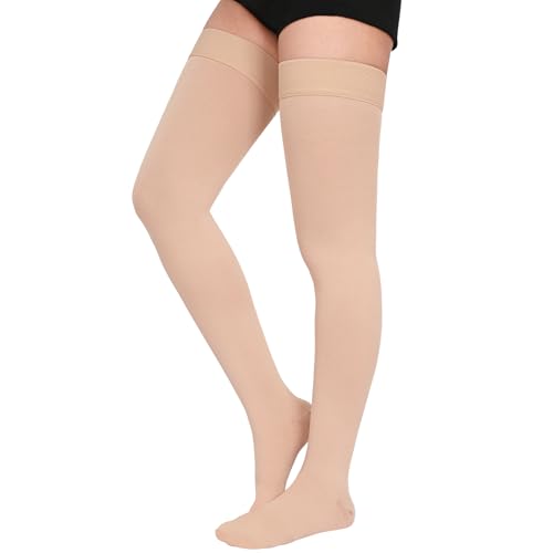 Image of Athbavib Thigh High 20-30 mmHg Compression Stockings for Women, Medical Graduated Compression Socks for Men Circulation with Silicone Dot Band for Athletic, Travel Use