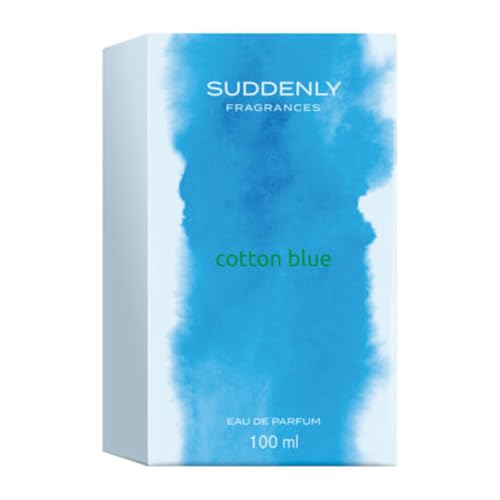 Suddenly Fragrances Eau de Parfum Cotton Blue 100ml - Intense Floral Fruity Fragrance Light Blue Packaging Perfect For Parties Or As A Valentines Gift for a Loved One