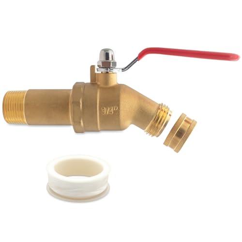 Hoeine Water Heater Drain Valve 3/4' MNPT Full Port - Brass Sediment Flush Valve with 2 Inch Shank, 180° Handle Garden Hose Adapter Hot Water Heater Replacement Parts Fast Drain Tool Kit