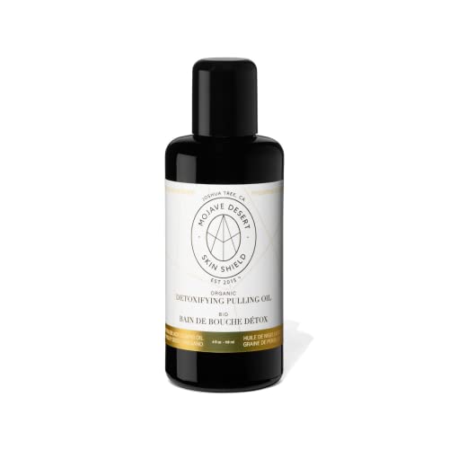 Mojave Desert Skin Shield Organic Oral Pulling Oil | Oral Health Organic Mouthwash For Teeth & Gums | Oil Pulling Mouthwash Rejuvenates Gums | Tongue Scraper Included (4Oz Bottle) #TOP1