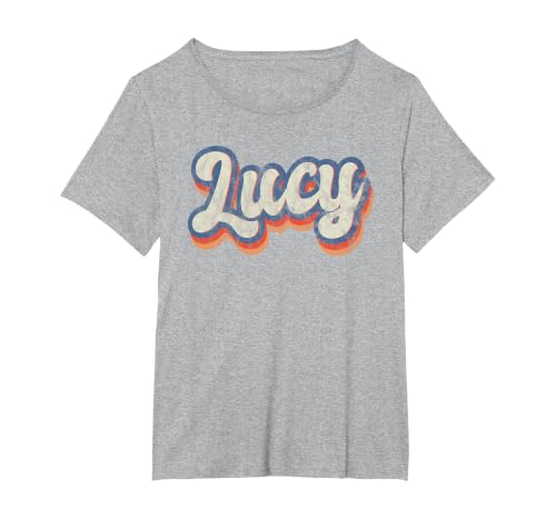 Lucy Personalized Name Shirt Custom Lettering 70's T-Shirt, Women's Plus, Heather Grey, 6X