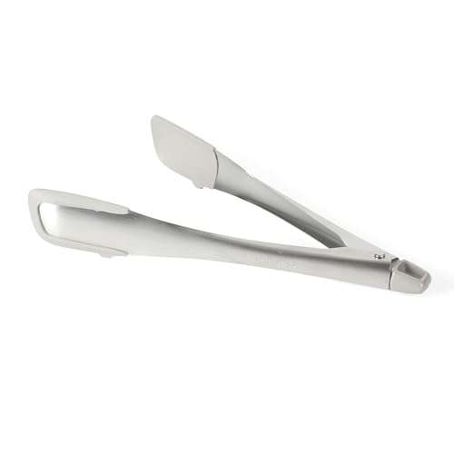 Image of Calphalon Prime Kitchen Tongs, Kitchen Clamp Tongs, Grilling Tongs, 12-Inch Stainless Steel Tongs with Taupe Silicone Head High-Heat Resistant Locking, Ergonomic Balanced Control